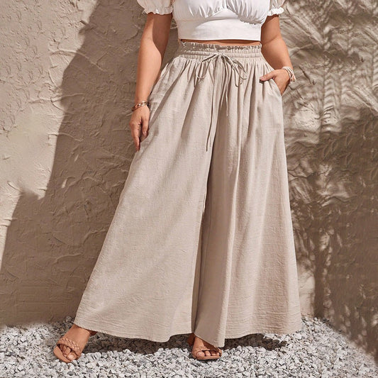 Delia Linen Trousers with Elastic Waist and Pockets