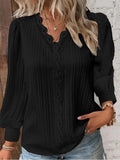 Delilah Women's V Neck Ribbed Long Sleeve Blouse