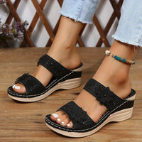 Delor™ Floral Wedge Slides in Black