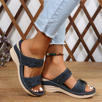 Delor™ Floral Wedge Slides in Black