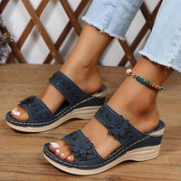 Delor™ Floral Wedge Slides in Black