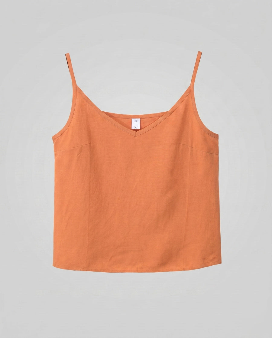 Delphine Airy Linen Top in Orange