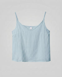 Delphine Airy Linen Top in Rundhals Blau