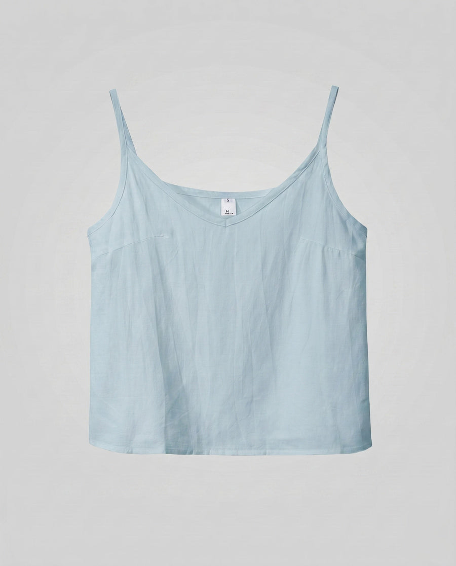 Delphine Airy Linen Top in Rundhals Blau