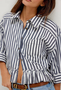 Delphine Casual Blouse with Ruffles in Grey
