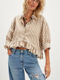 Delphine Casual Blouse with Ruffles in Khaki