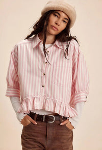 Delphine Casual Blouse with Ruffles in Pink
