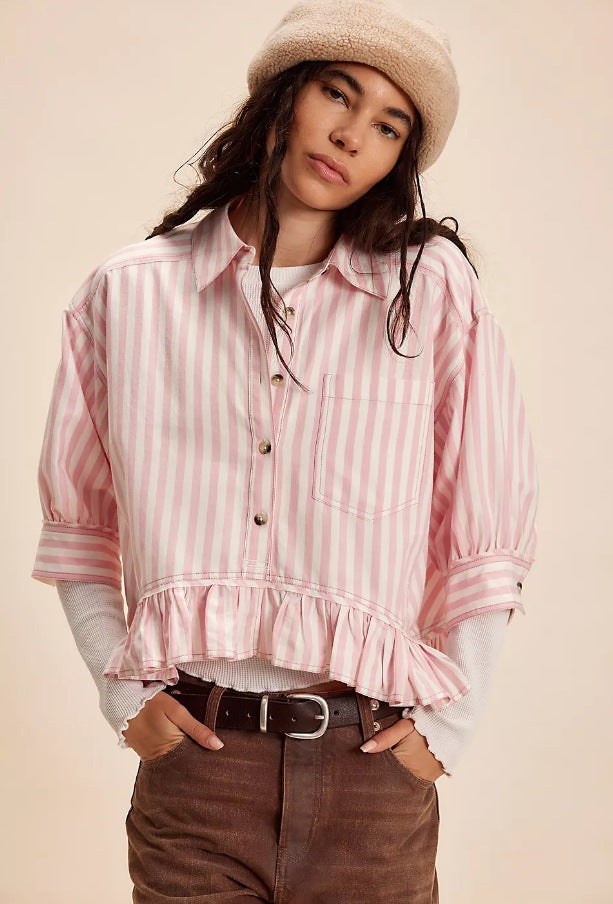 Delphine Casual Blouse with Ruffles in Pink
