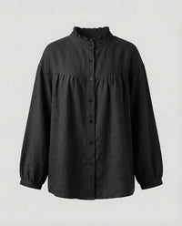 Delphine Linen Blouse with Ruffles in Black