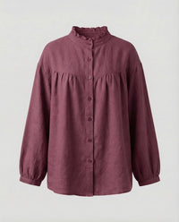 Delphine Linen Blouse with Ruffles in Magenta