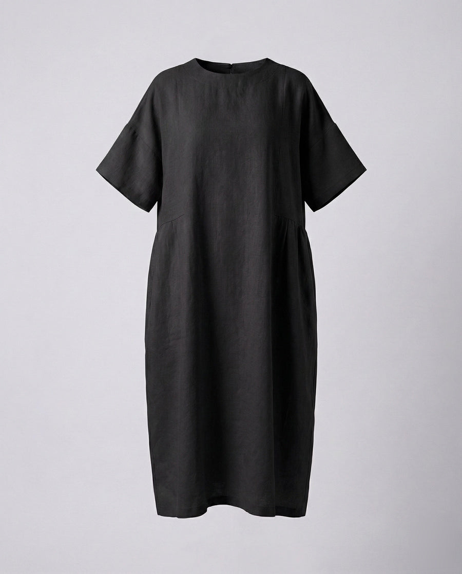 Delphine Linen Midi Dress in Black