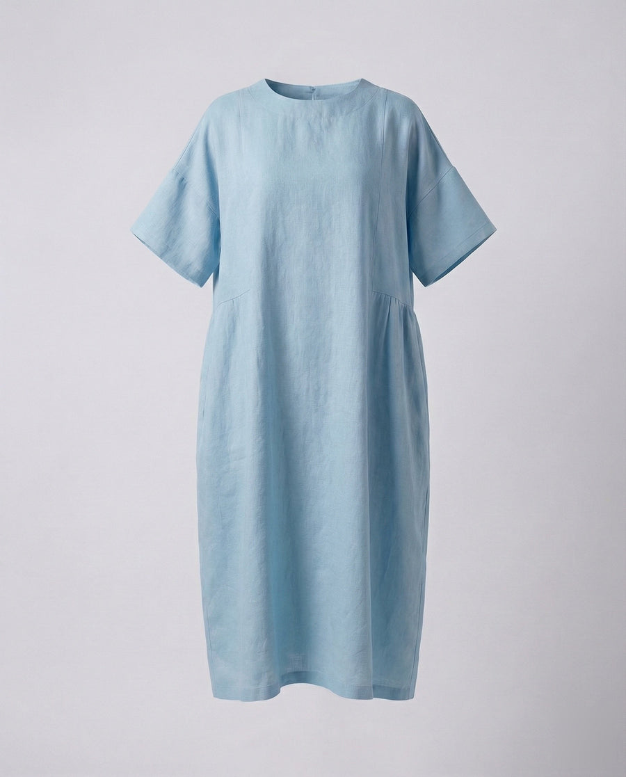 Delphine Linen Midi Dress in Light Blue