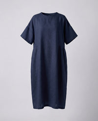 Delphine Linen Midi Dress in Navy