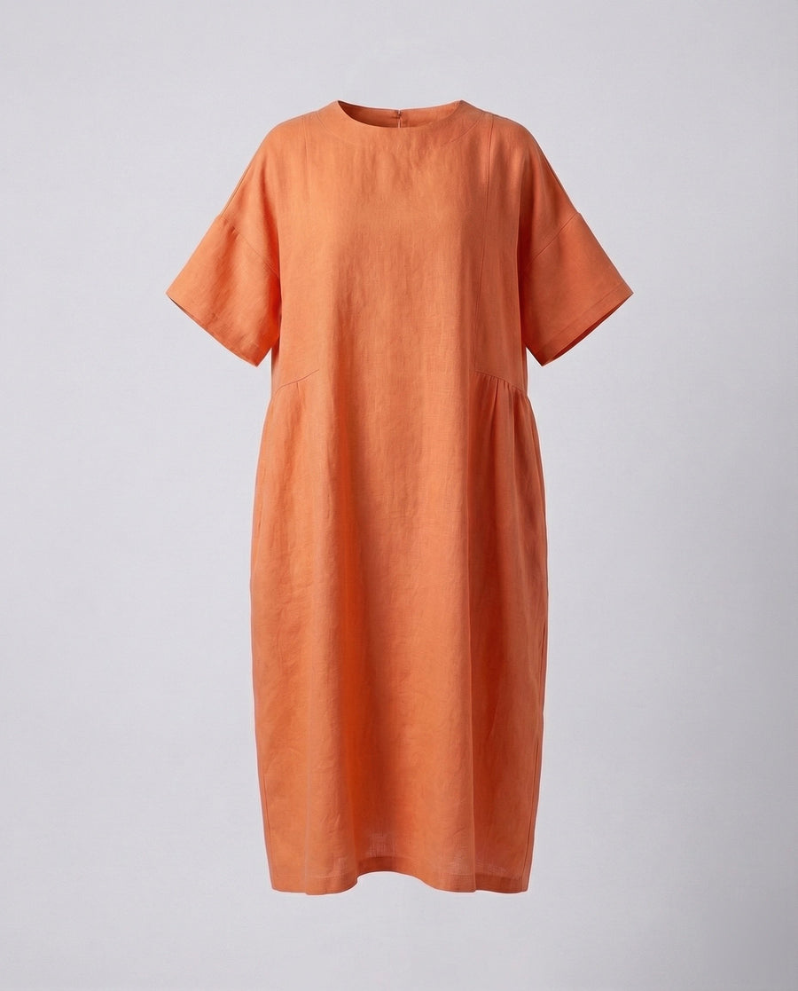 Delphine Linen Midi Dress in Orange
