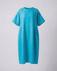 Delphine Linen Midi Dress in Pfauenblau