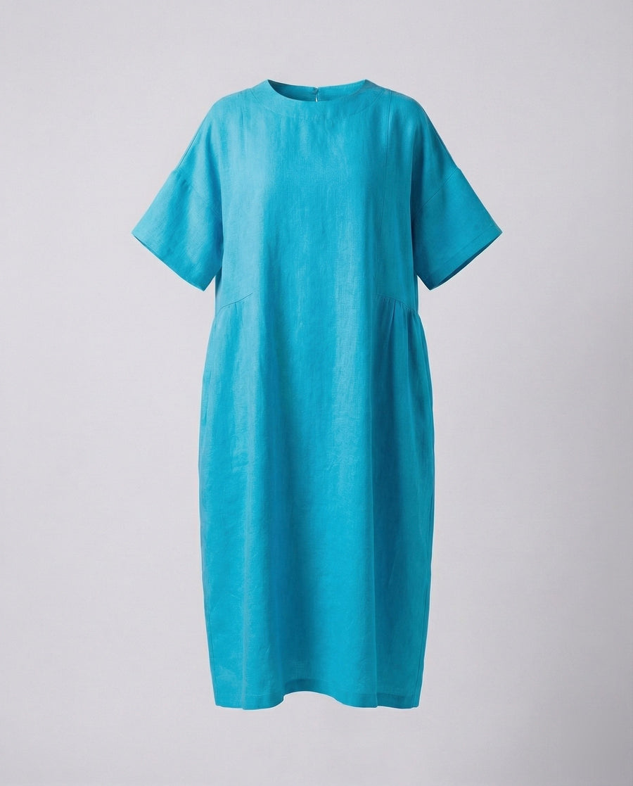 Delphine Linen Midi Dress in Pfauenblau