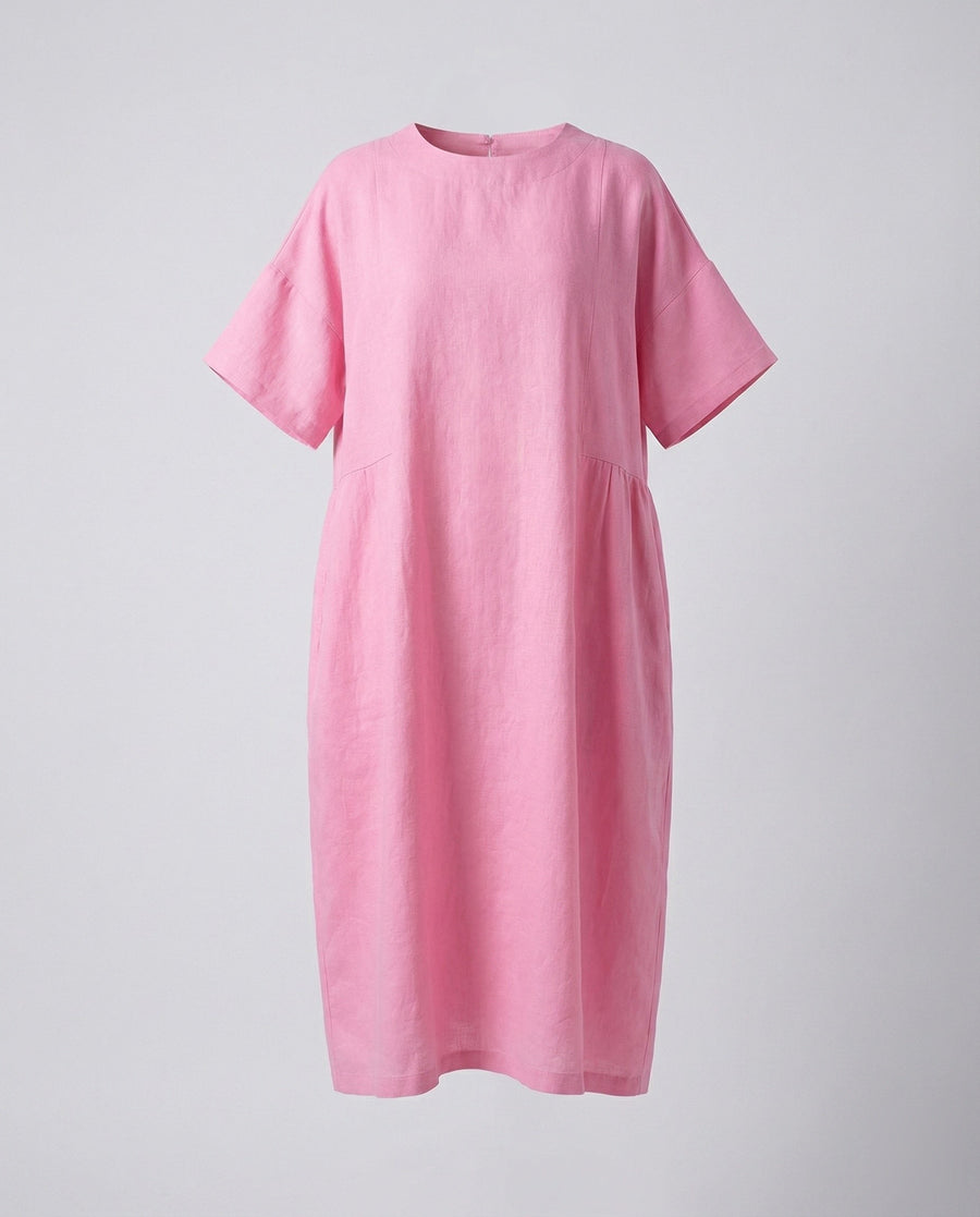 Delphine Linen Midi Dress in Pink