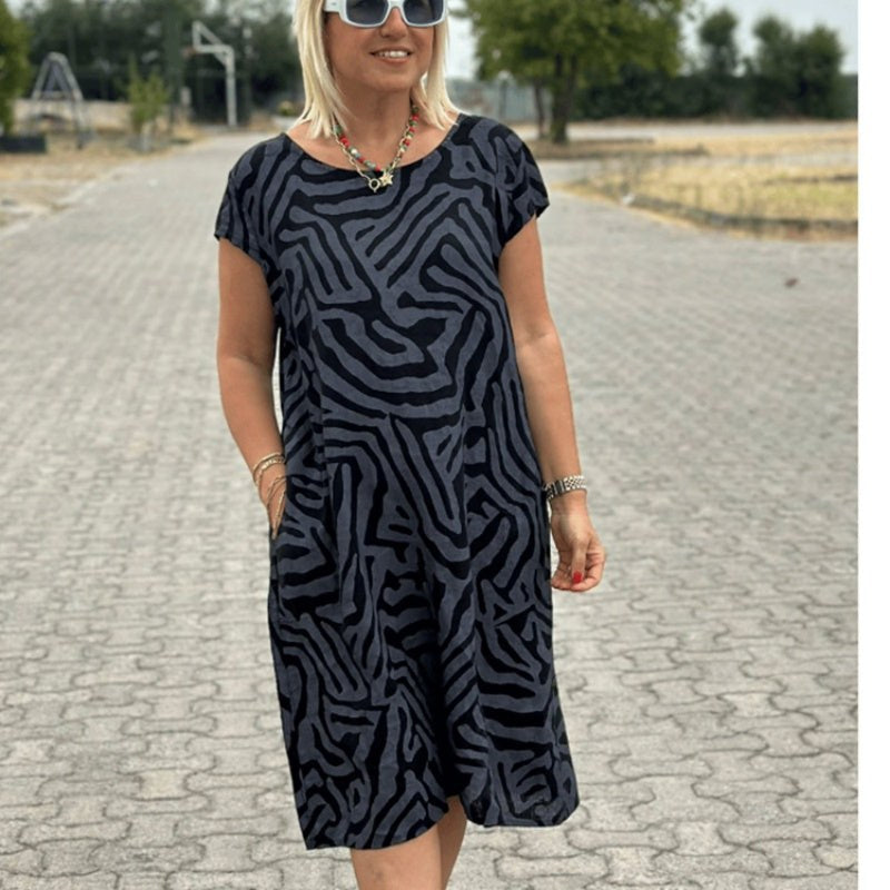 Delvaine Women's Boho Print Midi Dress