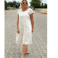 Delvaine Women's Boho Print Midi Dress in Beige
