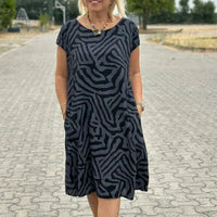 Delvaine Women's Boho Print Midi Dress in Black