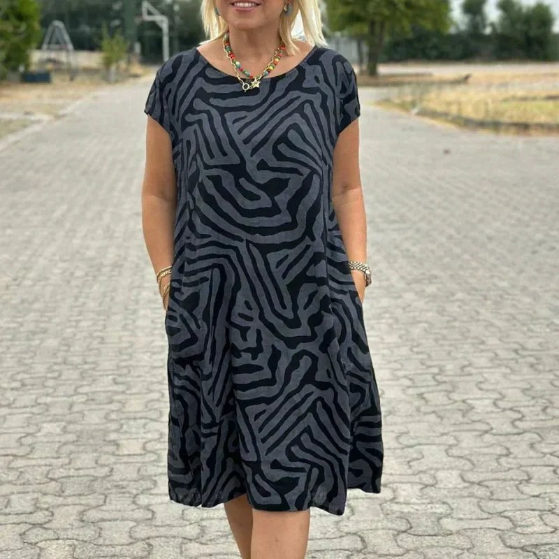 Delvaine Women's Boho Print Midi Dress in Black