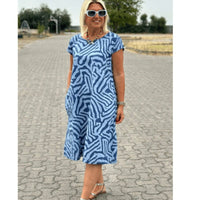 Delvaine Women's Boho Print Midi Dress in Blue