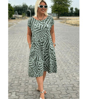 Delvaine Women's Boho Print Midi Dress in Green