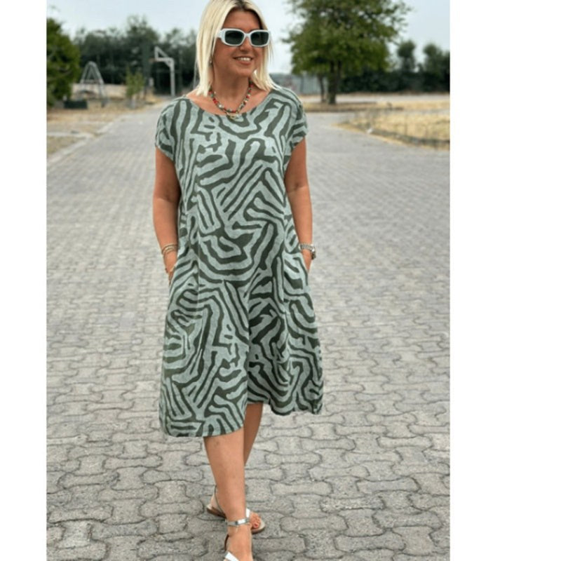 Delvaine Women's Boho Print Midi Dress in Green