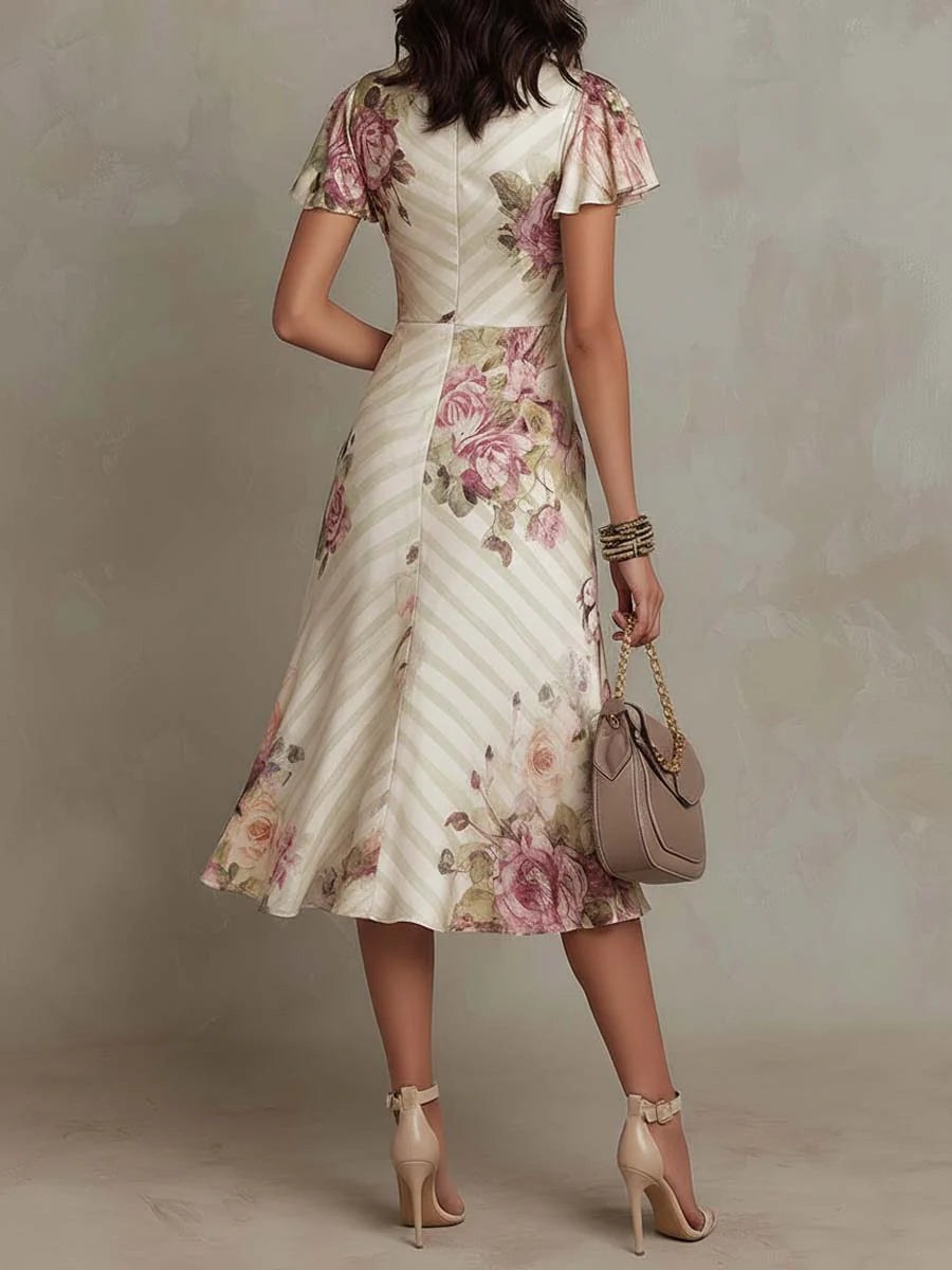 Delvaine Women's Wedding Guest Floral Midi Dress in Cream