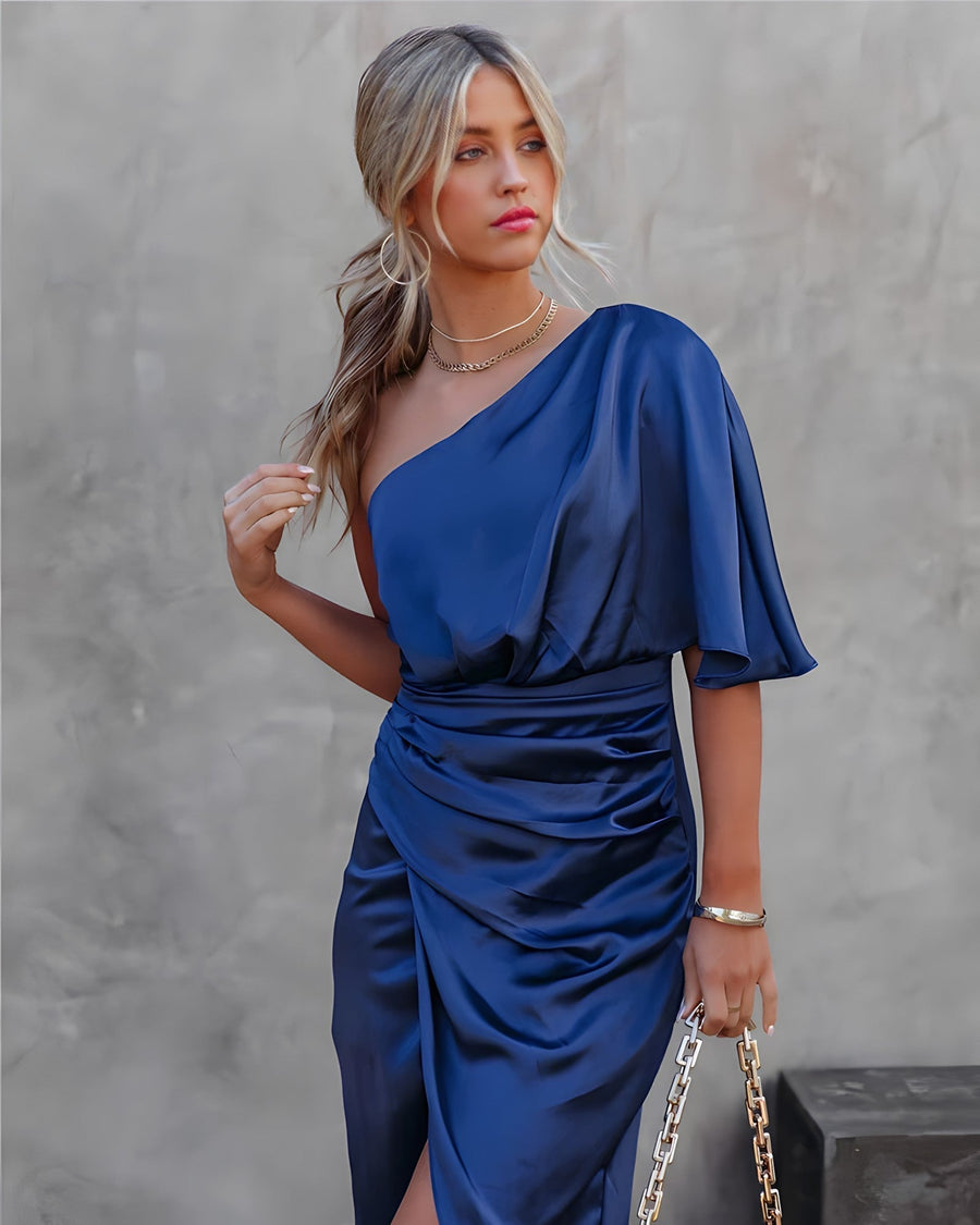 Delvaine | Women's Wedding Guest Dress One Shoulder Midi