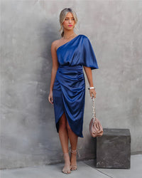 Delvaine | Women's Wedding Guest Dress One Shoulder Midi