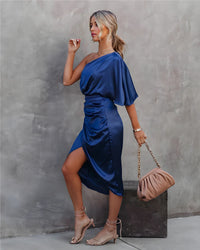 Delvaine | Women's Wedding Guest Dress One Shoulder Midi
