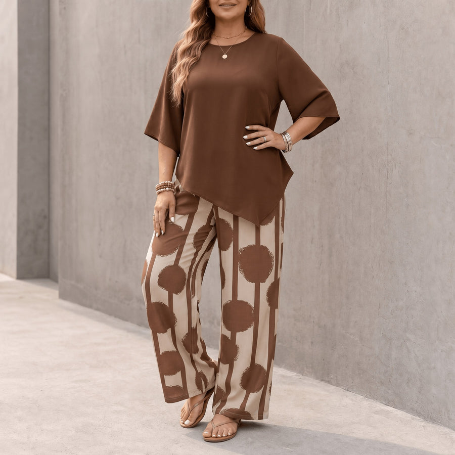 Delvara Women's 2-Piece Wide-Leg Pants Set in Brown
