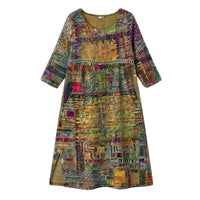 Delvara Women's Boho Print Midi Dress with Pockets in Blue
