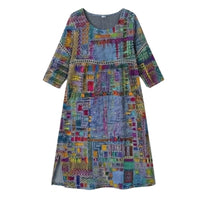 Delvara Women's Boho Print Midi Dress with Pockets in Blue