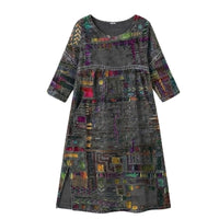 Delvara Women's Boho Print Midi Dress with Pockets in Grey