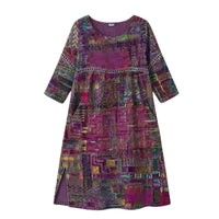 Delvara Women's Boho Print Midi Dress with Pockets in Purple