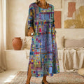 Delvara Women's Boho Print Midi Dress with Pockets