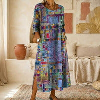 Delvara Women's Boho Print Midi Dress with Pockets