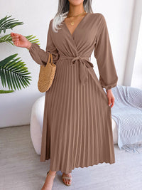 Delvara Women's Formal Maxi Wrap Dress in Coffee Brown