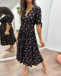 Delvara Women's Polka Dot Midi Dress in Green
