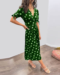 Delvara Women's Polka Dot Midi Dress in Green