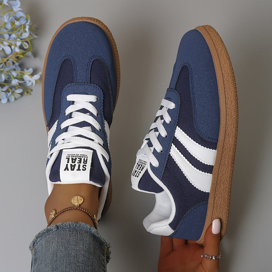 Delvorne Women's Retro Sneakers Lace-Up Casual Trainers in Blue