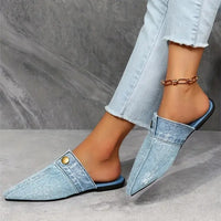 Demi Women's Pointed Toe Denim Slip On Flat Mule Slides in Blue