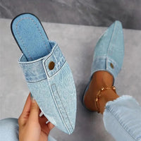 Demi Women's Pointed Toe Denim Slip On Flat Mule Slides in Blue