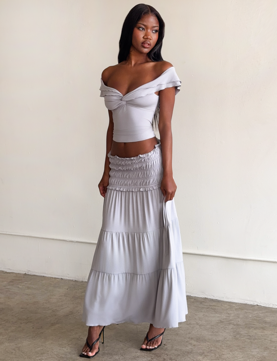Denali Maxi Skirt in Brown Dot