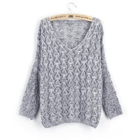 Denise Airy Knit Sweater with V-Neck in Light Grey
