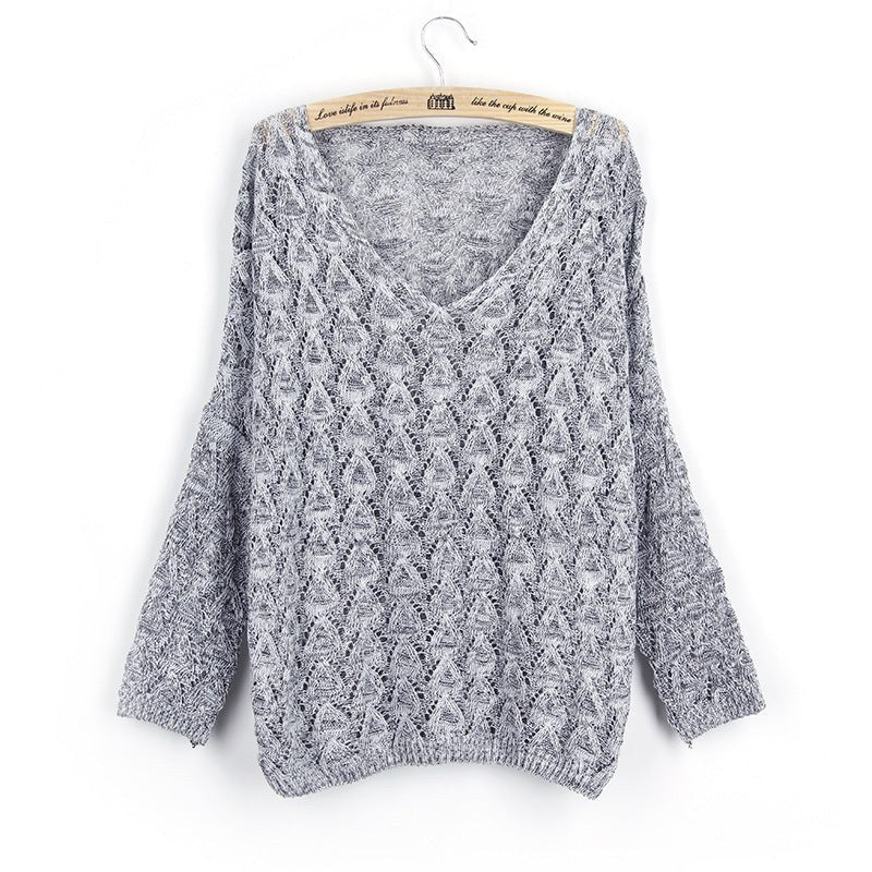 Denise Airy Knit Sweater with V-Neck in Light Grey