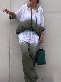 Denise Casual Linen Blouse in Green