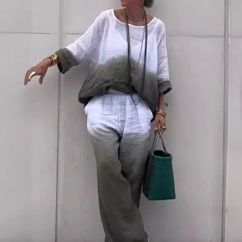 Denise Casual Linen Blouse in Indigo